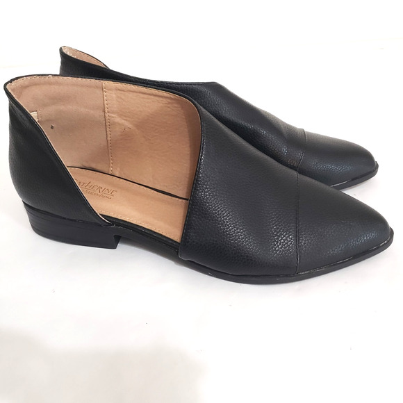 Catharine Malandrino SIZE 10 Flats Zwan Shoes D’Orsay Black Pointed Open Side - Picture 2 of 15